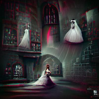 Ghost Bride in Gothic Library: Digital Art