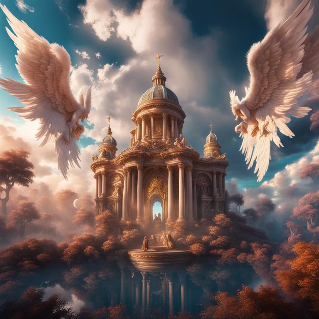 Angelic Paradise: Detailed Matte Painting in Deep Color