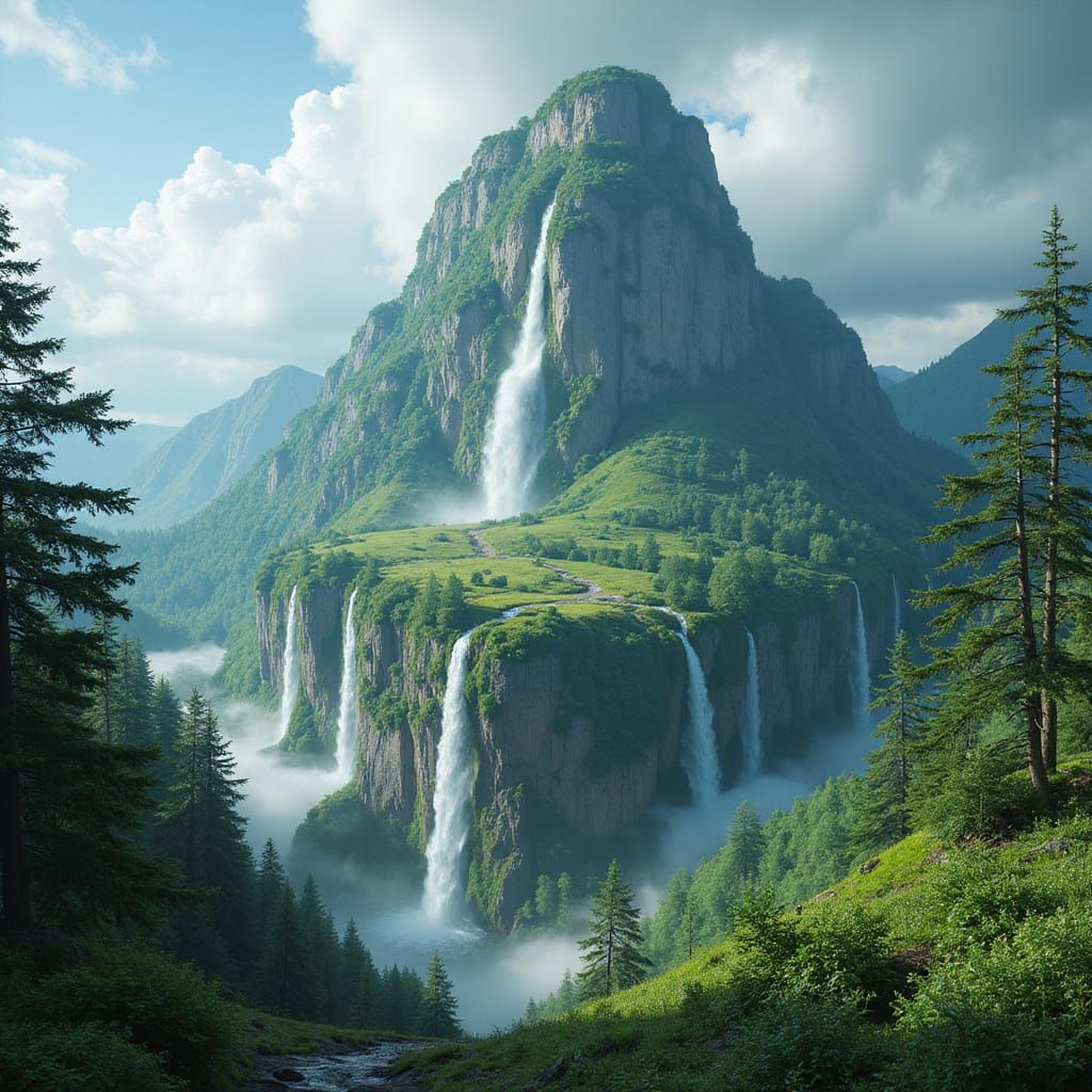 Lush Jyläqua Mountain Dreamscape with Waterfalls