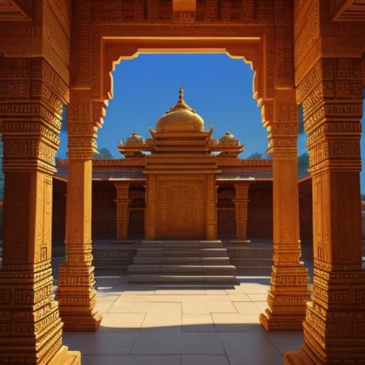 Detailed Indian Temple Architecture in Golden Light