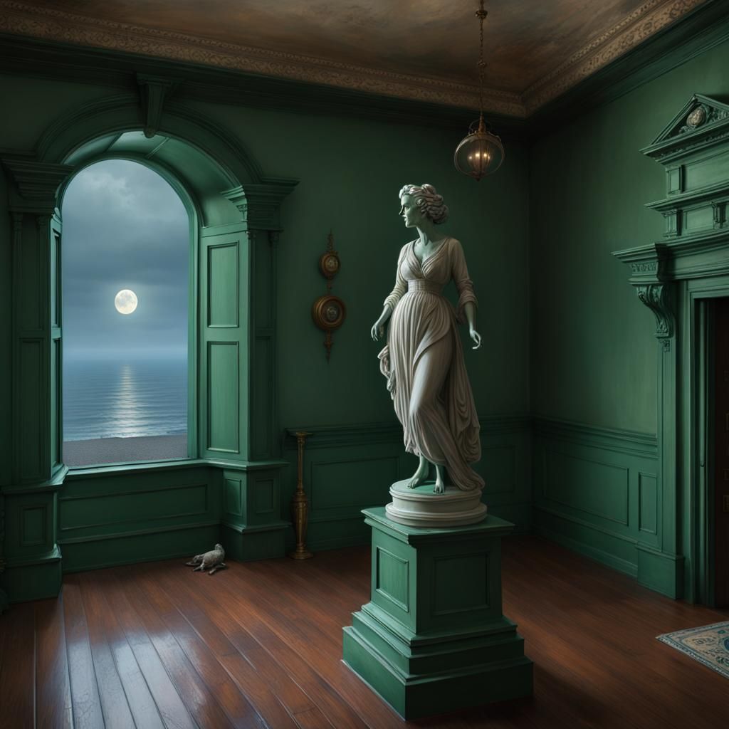 Haunted Victorian Mansion Overlooking Moonlit Ocean
