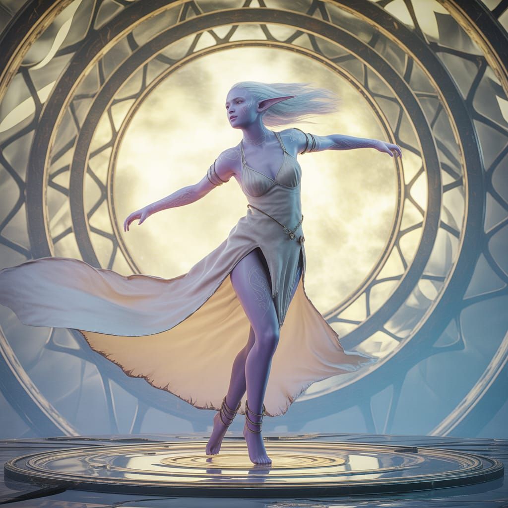 Albino Elf Dancing in Dark Fantasy Concept Art