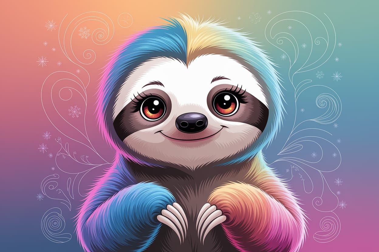Charming Sloth in Kawaii Style with Vibrant Colors
