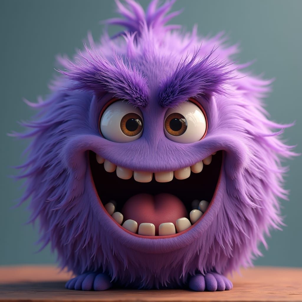 Cartoon Purple Head with Bushy Eyebrows in 8K