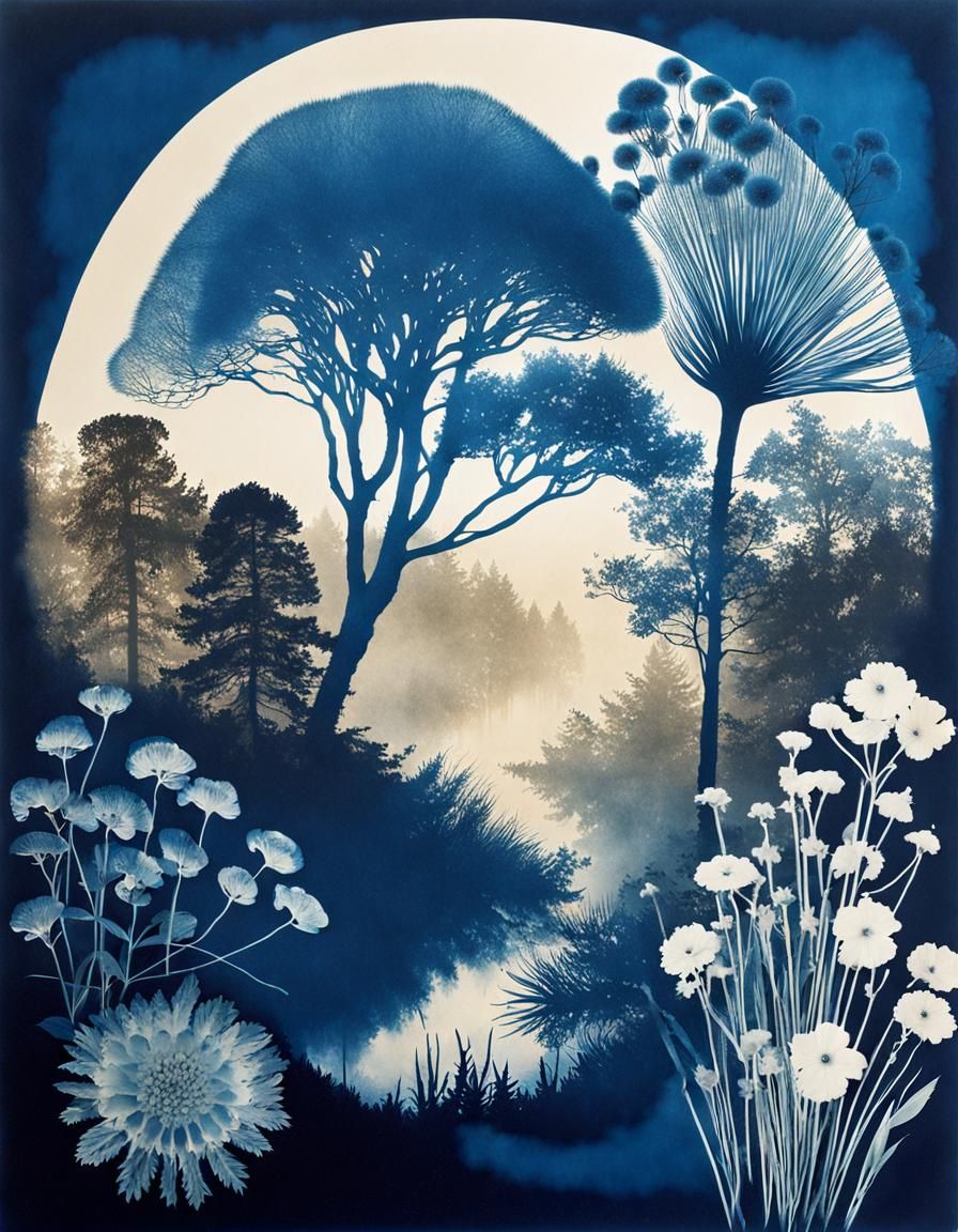 Ethereal Cyanotype Floral Landscapes on Photographic Paper