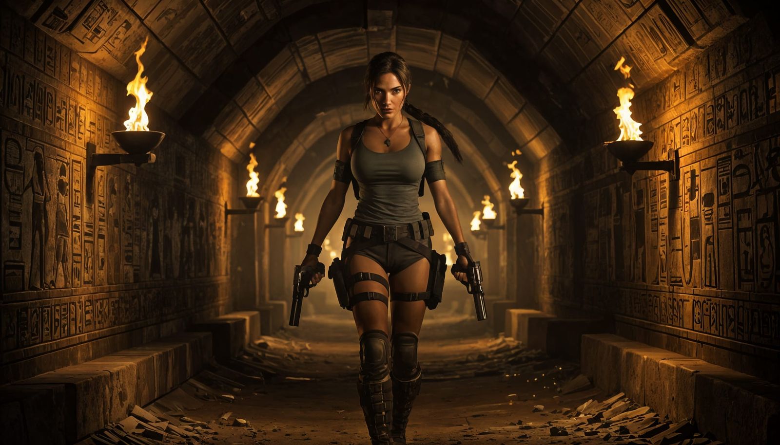 Lara Croft Explores Ancient Pyramid Tunnel
