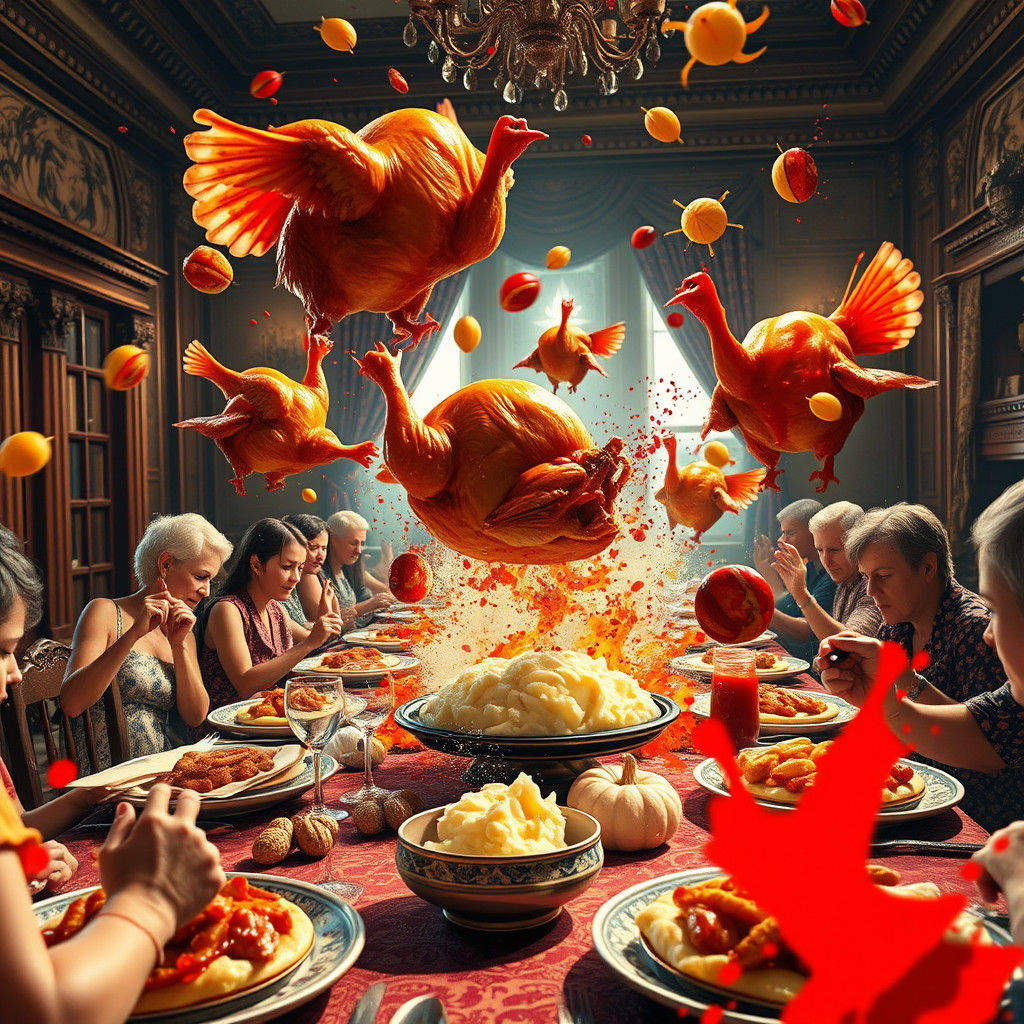 Thanksgiving Food Fight in Ornate Dining Hall