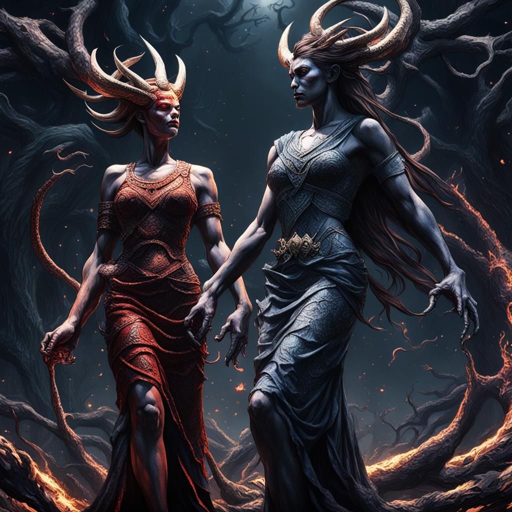 Lilith and Eve: Dark Fantasy Concept Art