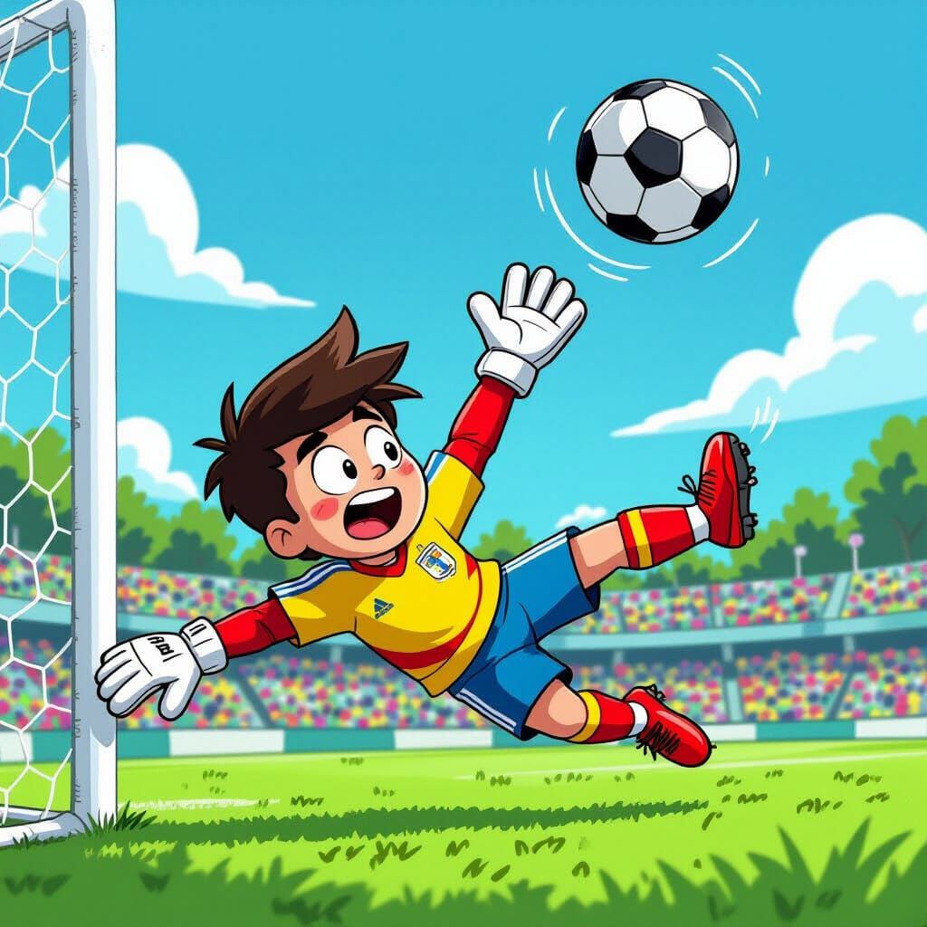 Cartoon Soccer Goalie Misses the Ball