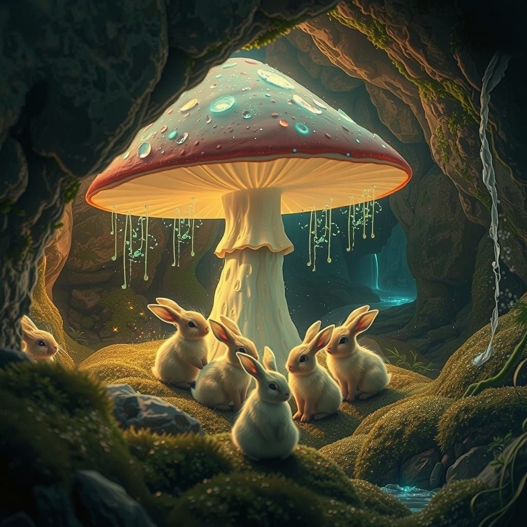 Bioluminescent Grotto: Bunny Family Gathering
