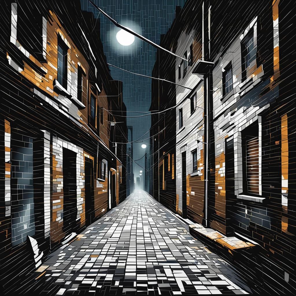 Unexplained Phenomena in Urban Alley: Mixed Media Art