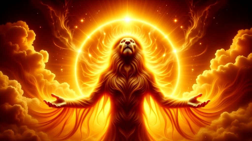 Divine Lion-Humanoid Radiates Cosmic Love and Wisdom