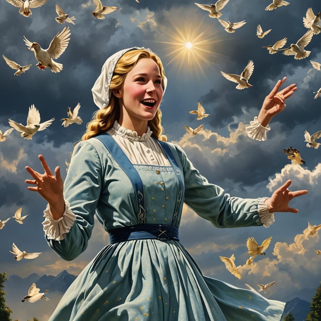 Hyperrealistic Mother Mary in a Cloudy Night