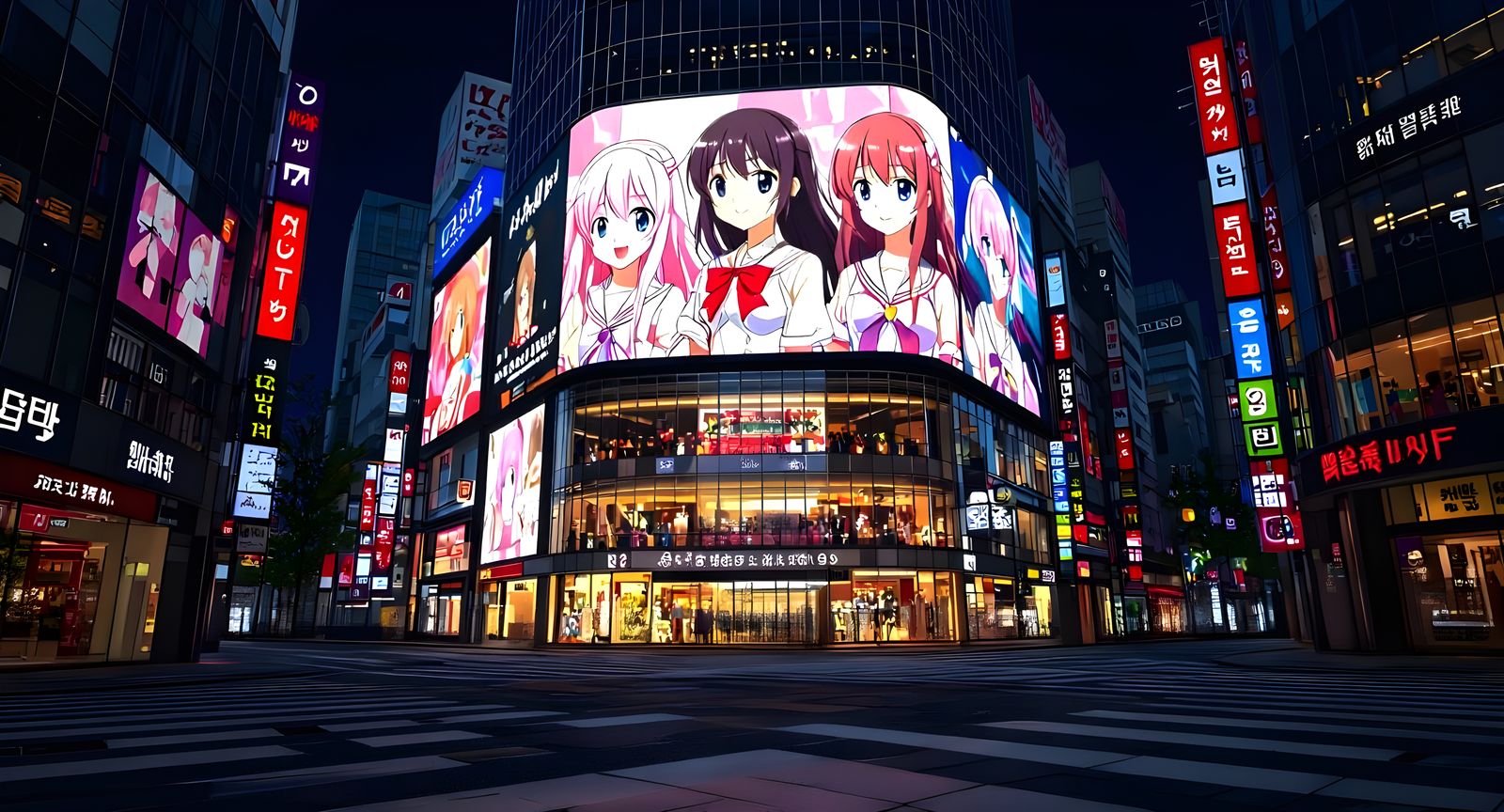 Seoul Street Scene with Anime Style Billboards