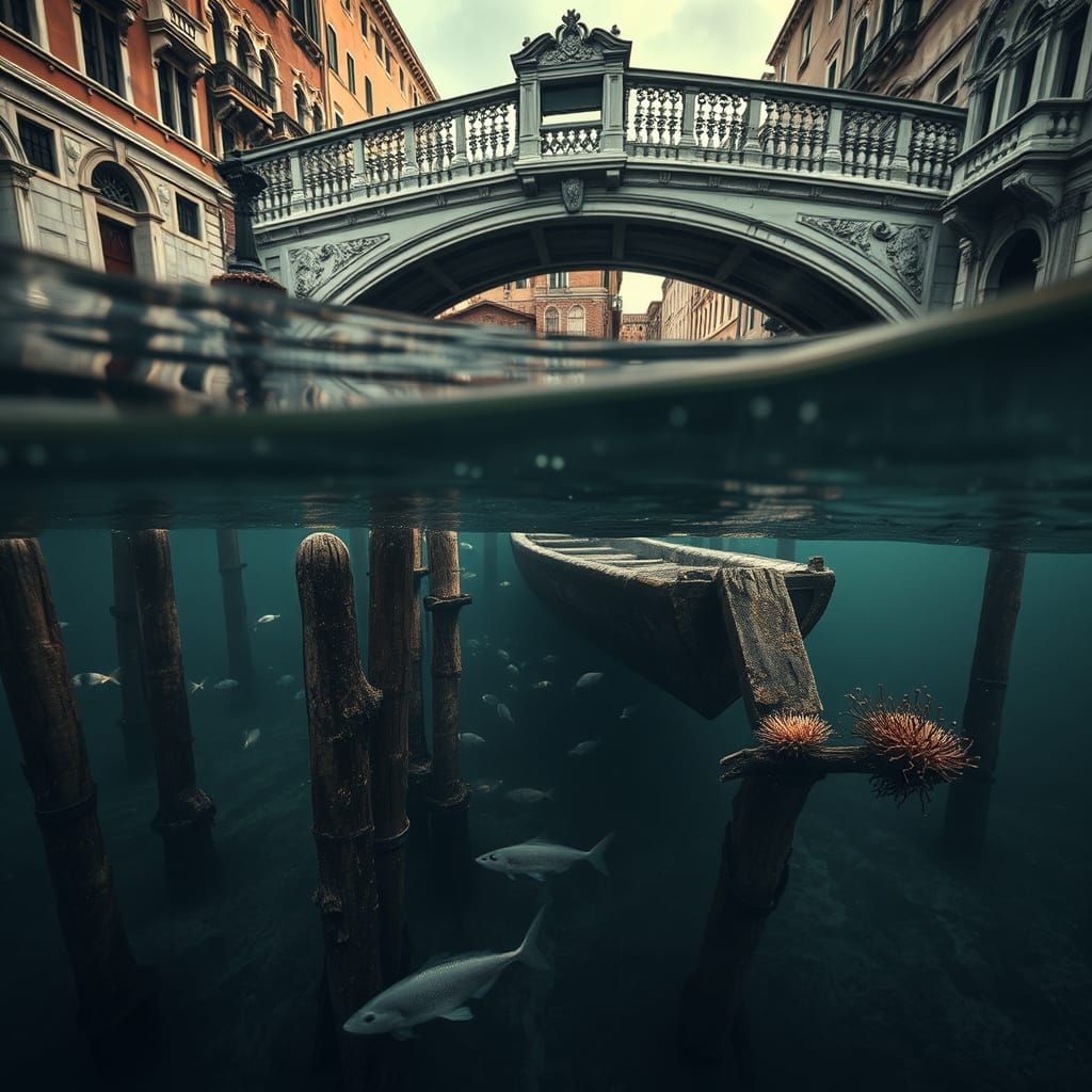 Venetian Canal Scene in Hyperrealistic Detail
