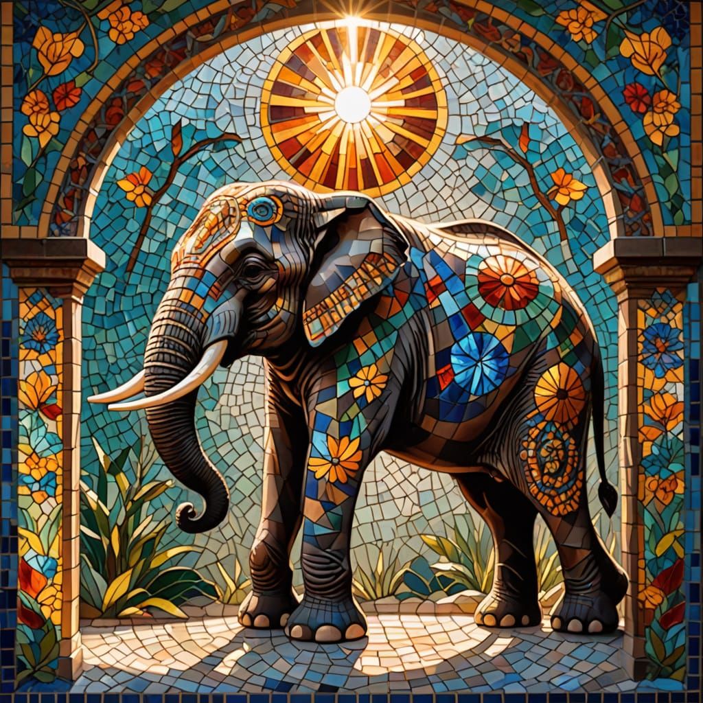 Mosaic Elephant in Vibrant Colors