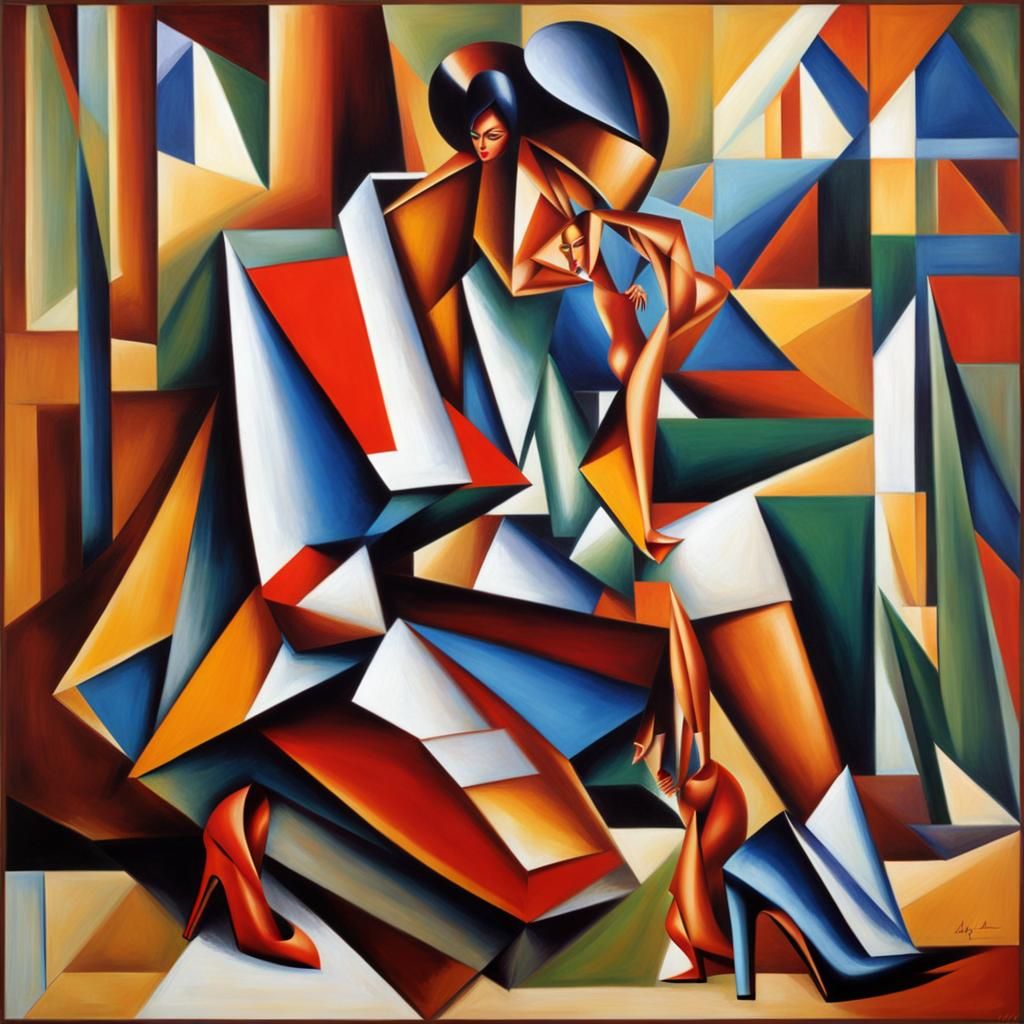 Abstract Cubist Image of Kneeling Woman