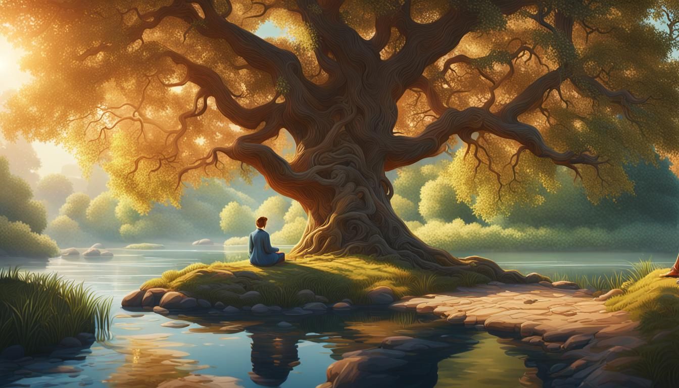 Person Under Tree: Detailed 8K Illustration