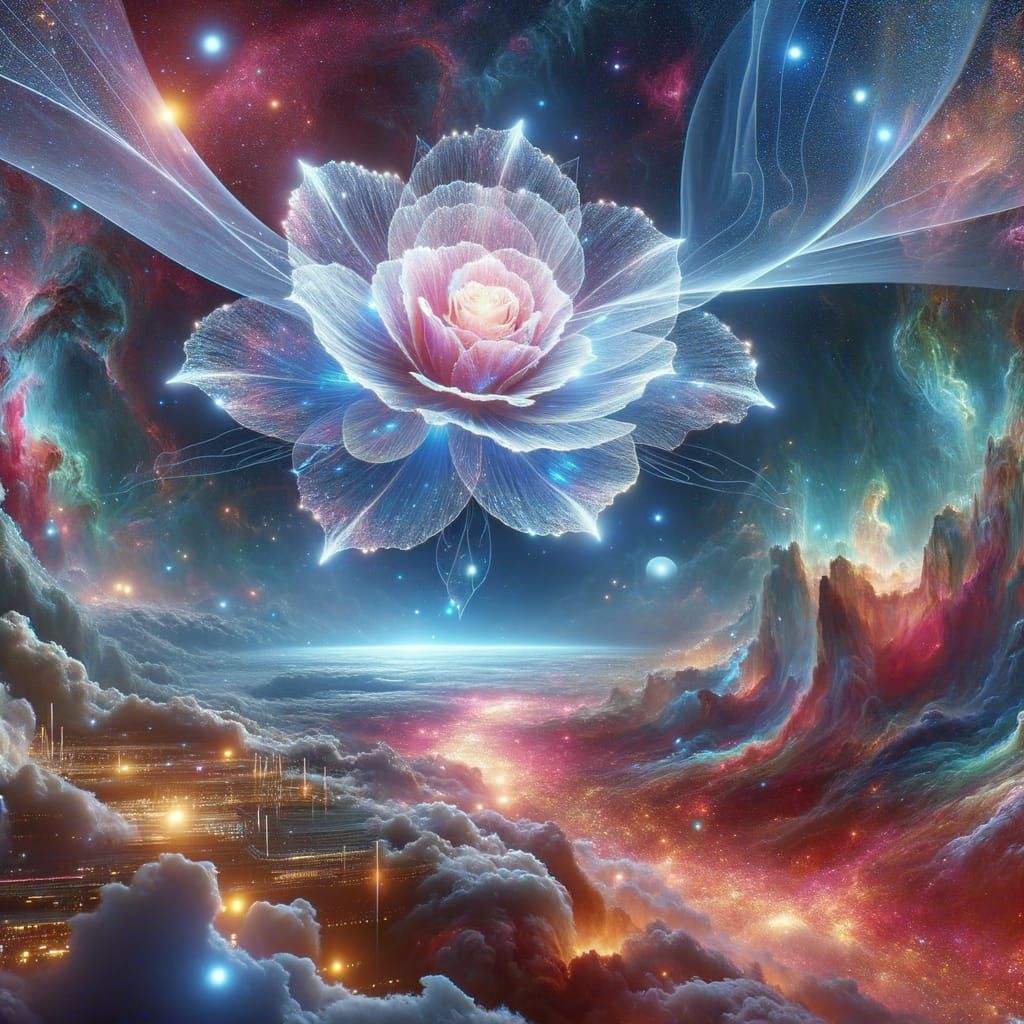 Rose Spaceship Glides Through Cosmic Nebula
