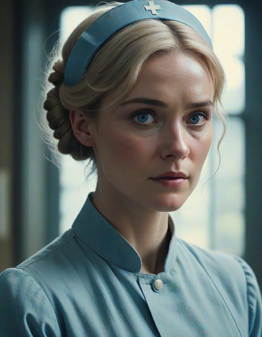 Ethereal English Nurse in Soft Focus Cinematic Style
