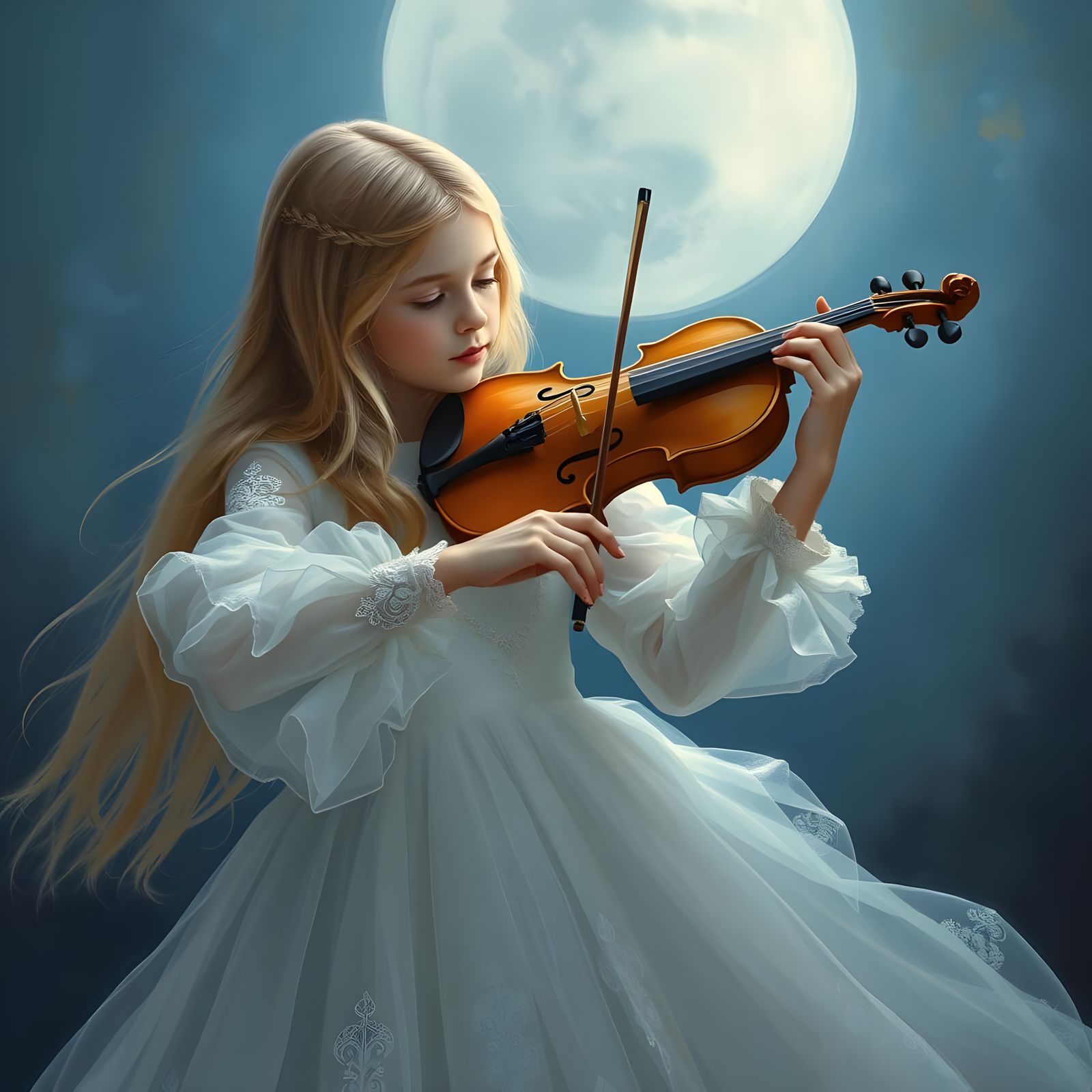 Serene Moonlit Violinist in Dreamy Realism