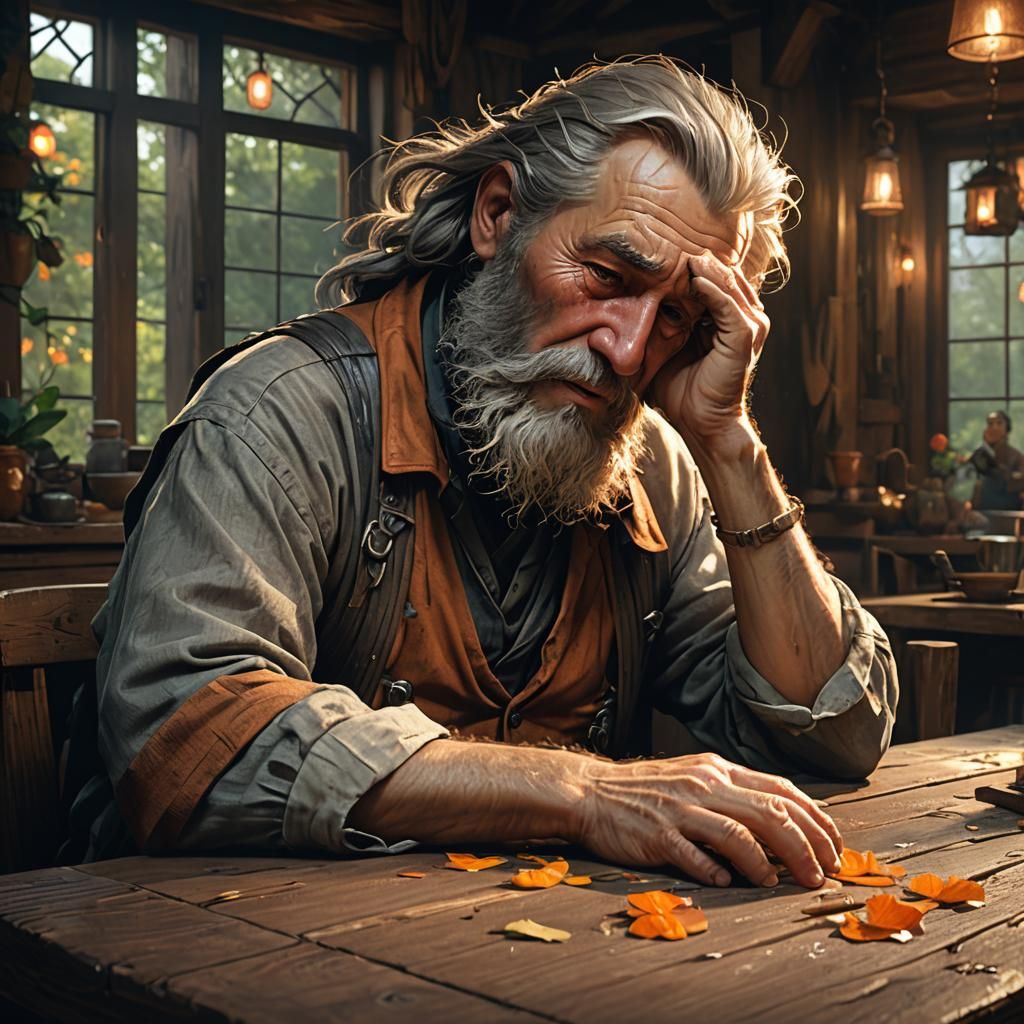 Sad Old Man Weeping: Art Nouveau Concept Art