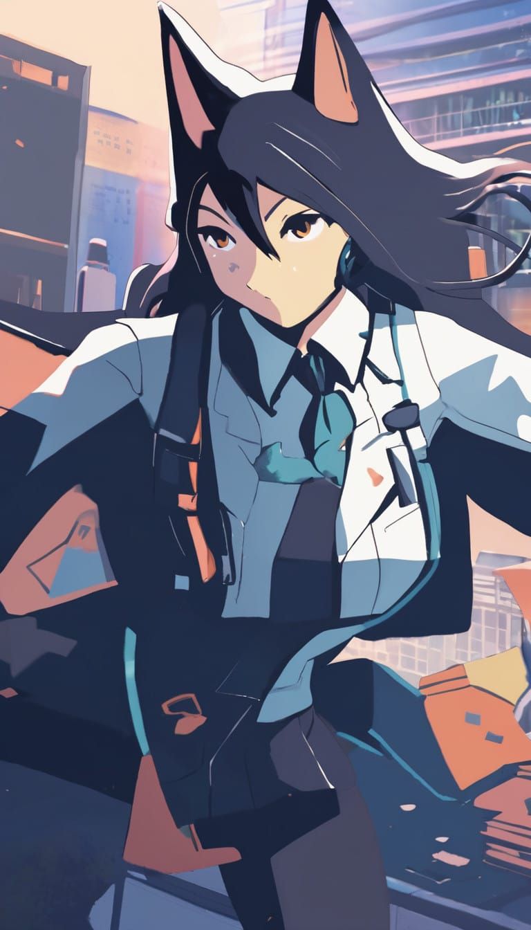 Anime-Inspired Doberman Girl Wears School Uniform in Vibrant...