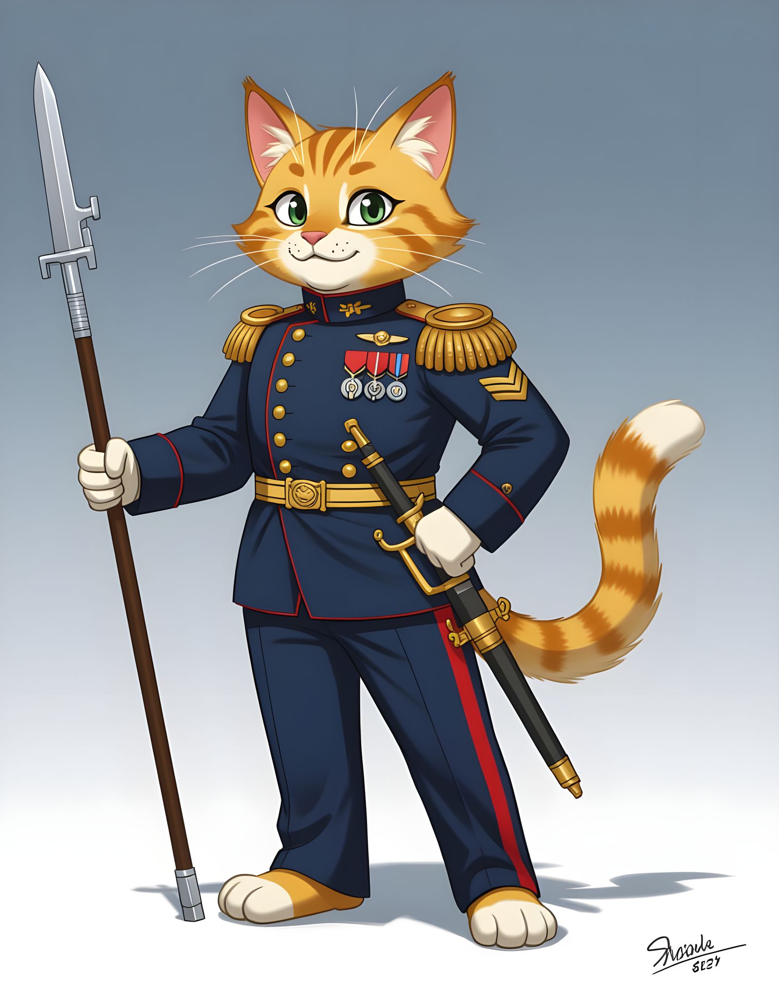 Anthropomorphic Cat General in Military Uniform
