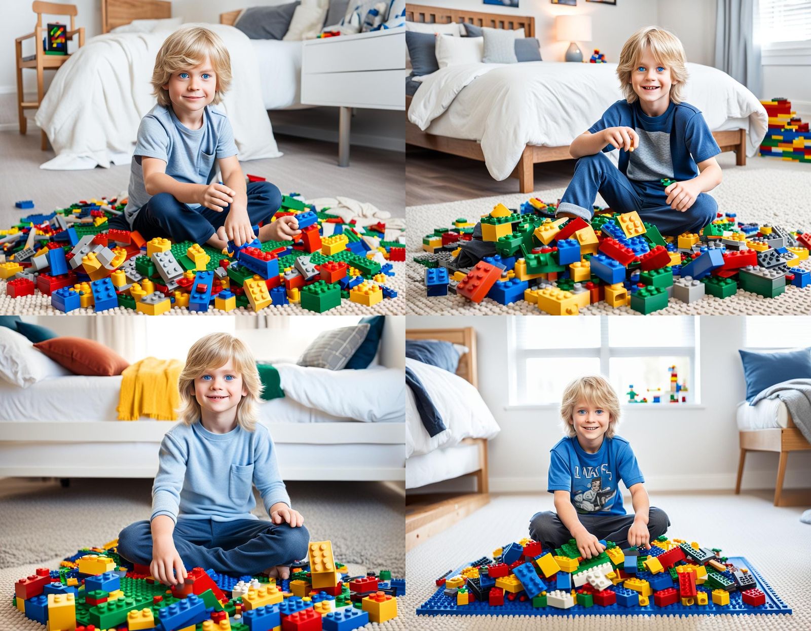 Blond Boy Playing Legos: A Photo-Realistic Childhood Scene