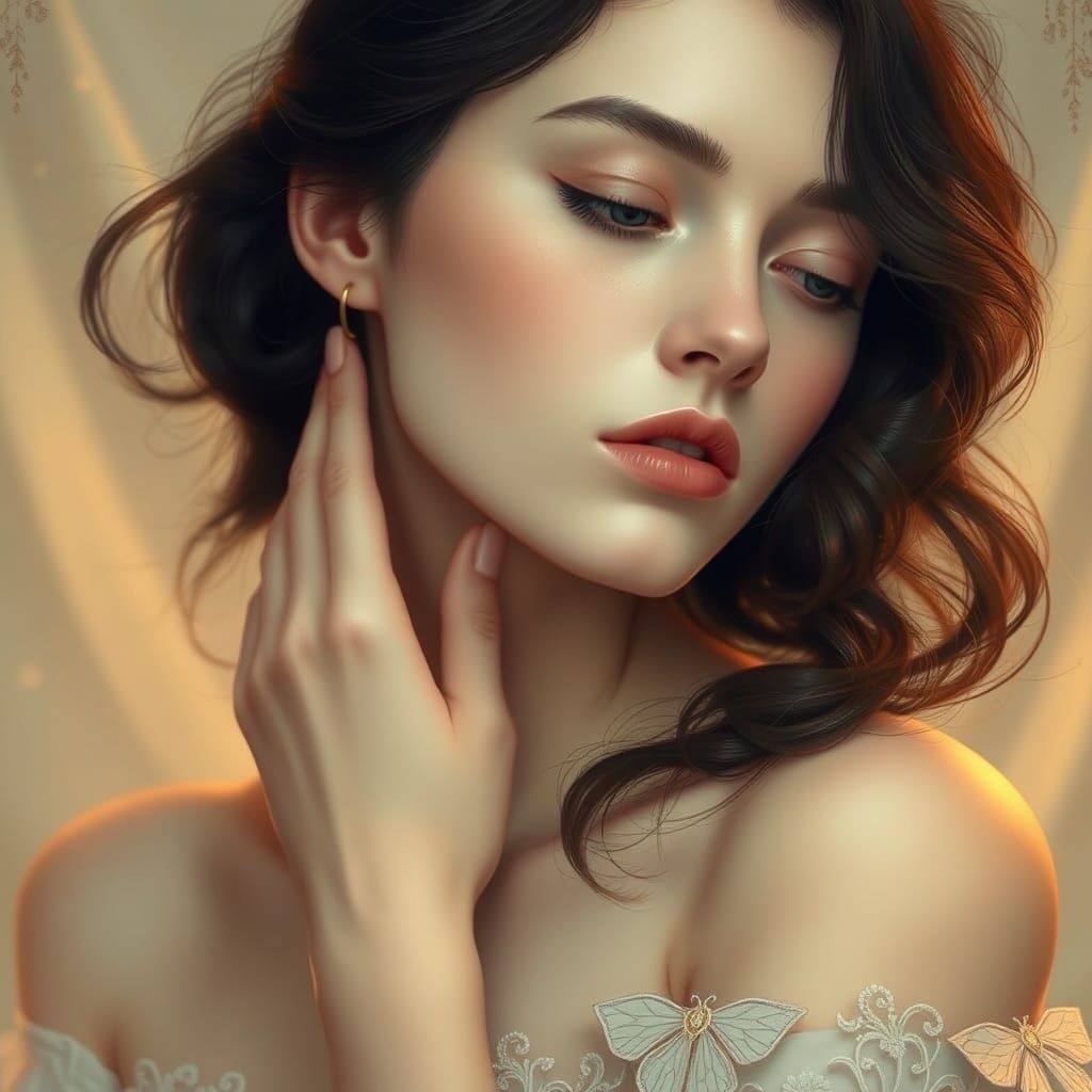 Ethereal Woman Portrait in Pre-Raphaelite Style