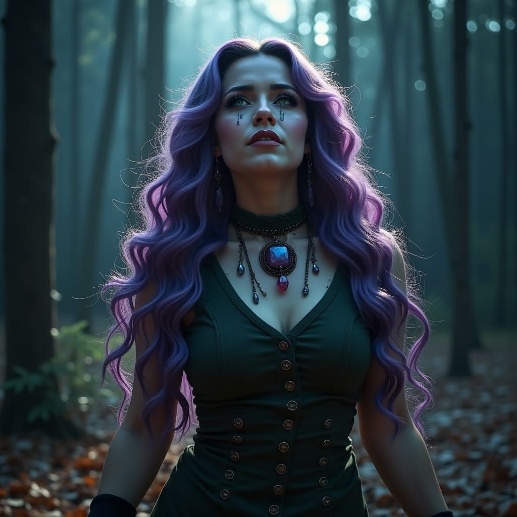 Enchanted Forest Witch Under Moonlight