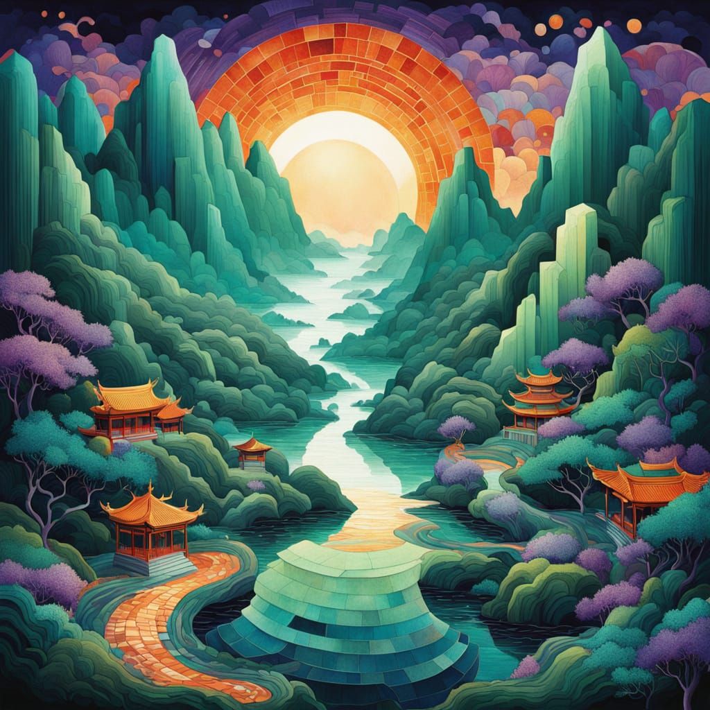 Dragon Egg Surreal Landscape with Infinite Road