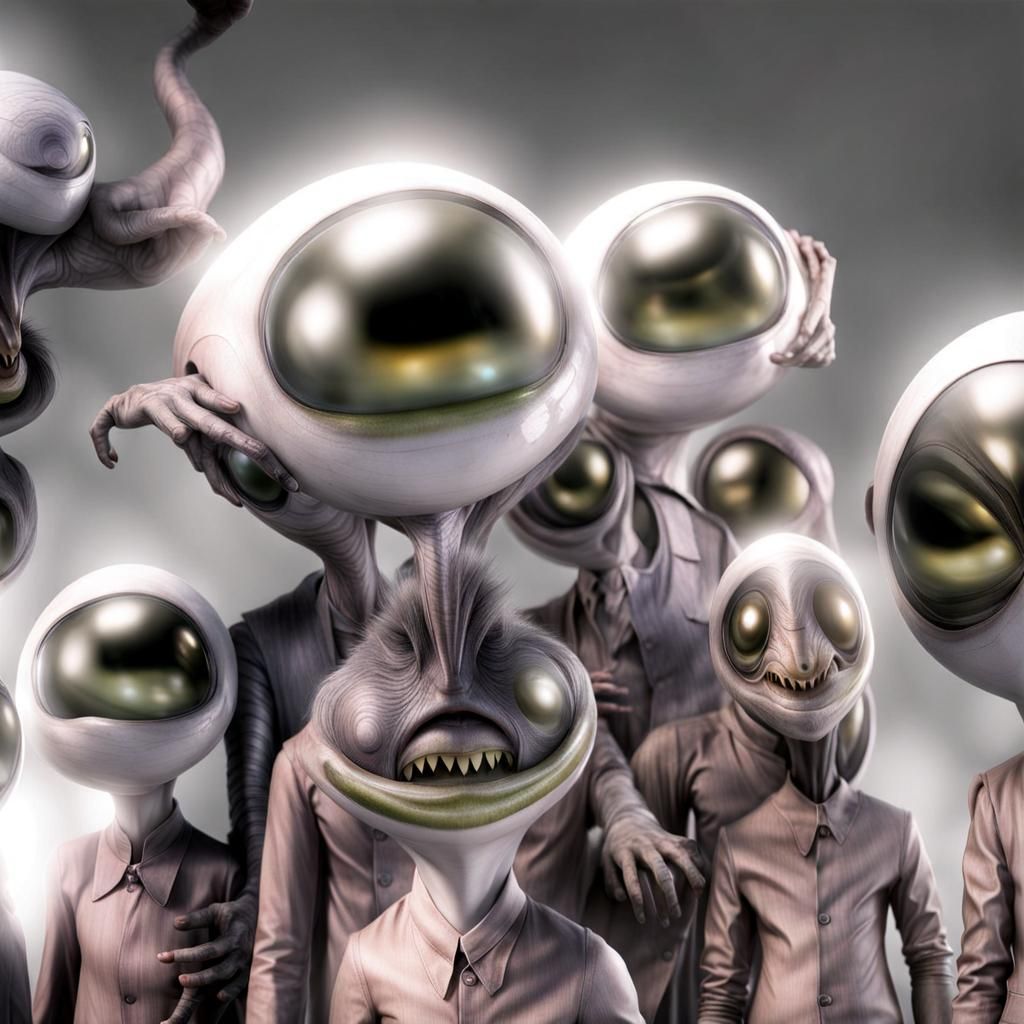 Photorealistic Aliens in Subdued Lighting: Masterpiece Photo...