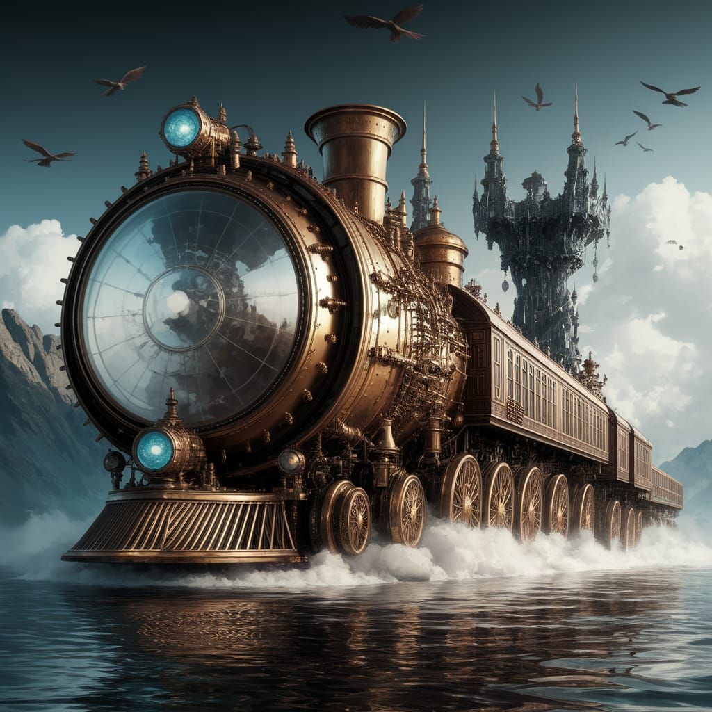 Epic Steampunk Train Chugs Across Water, Castle in Tow