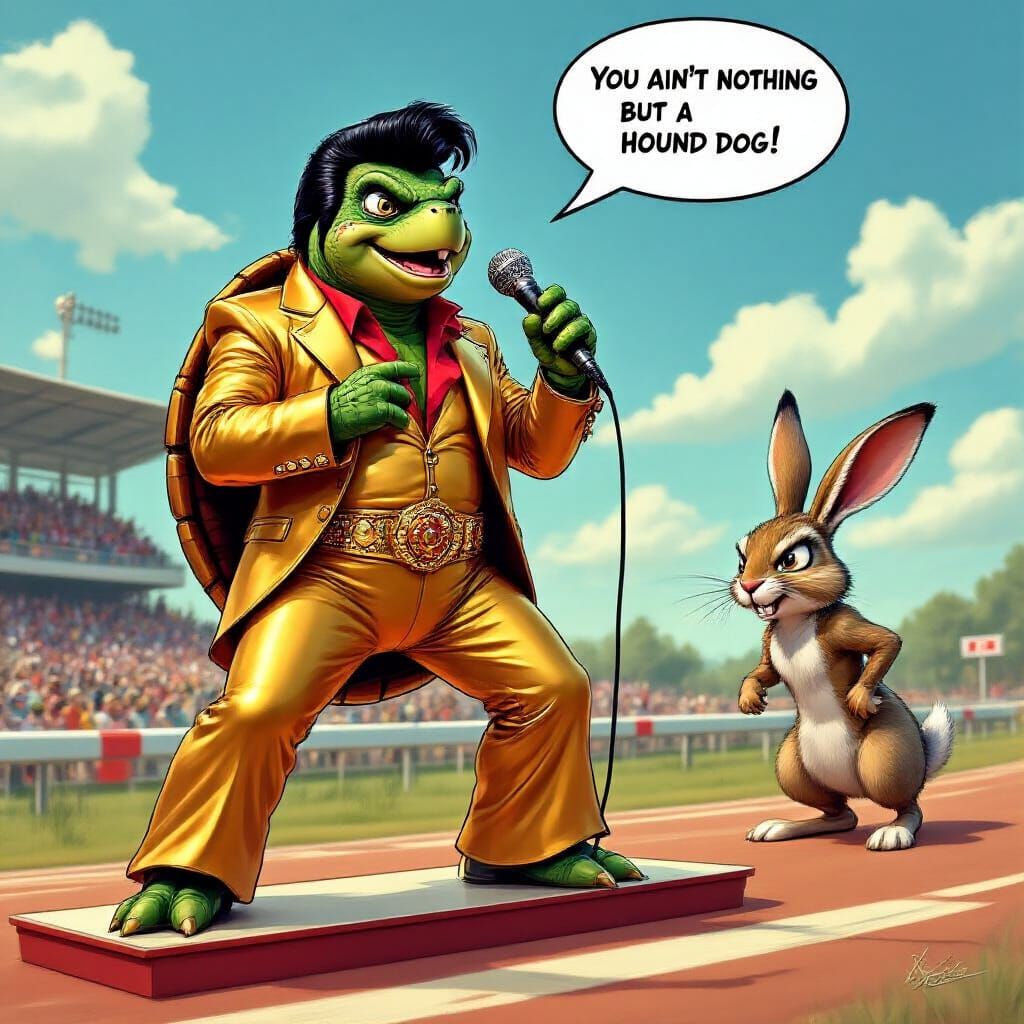 Turtle Elvis Wins Race in Retro-Futuristic Style