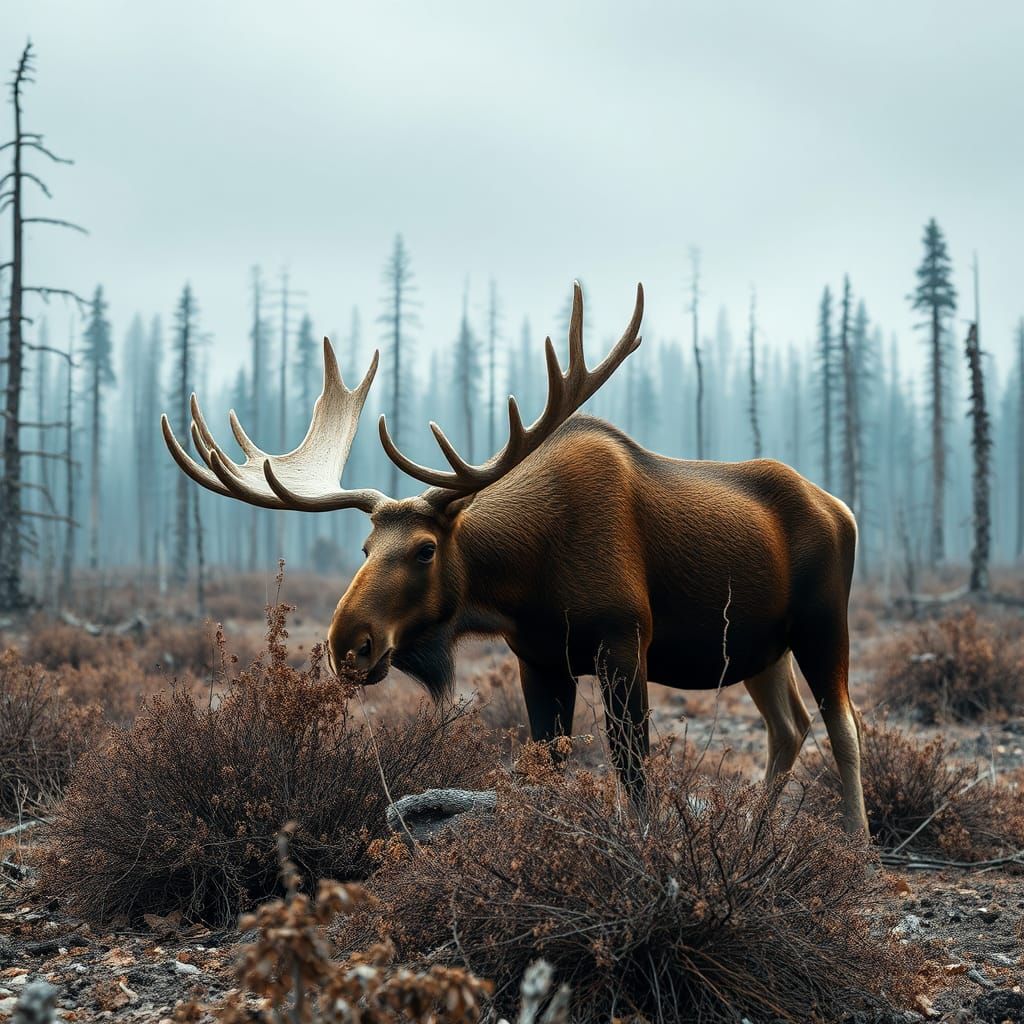 Moose in Post-Apocalyptic Landscape: HDR Silver Nitrate Phot...