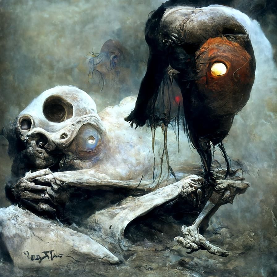 Surreal Bird and Boy in Dark Fantasy Style