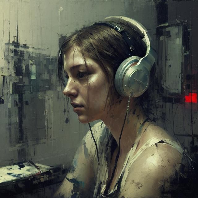 Woman Listening to Music in Pop Art Style