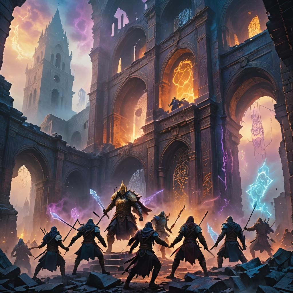 Epic Magic Battle in Ruined Cityscape