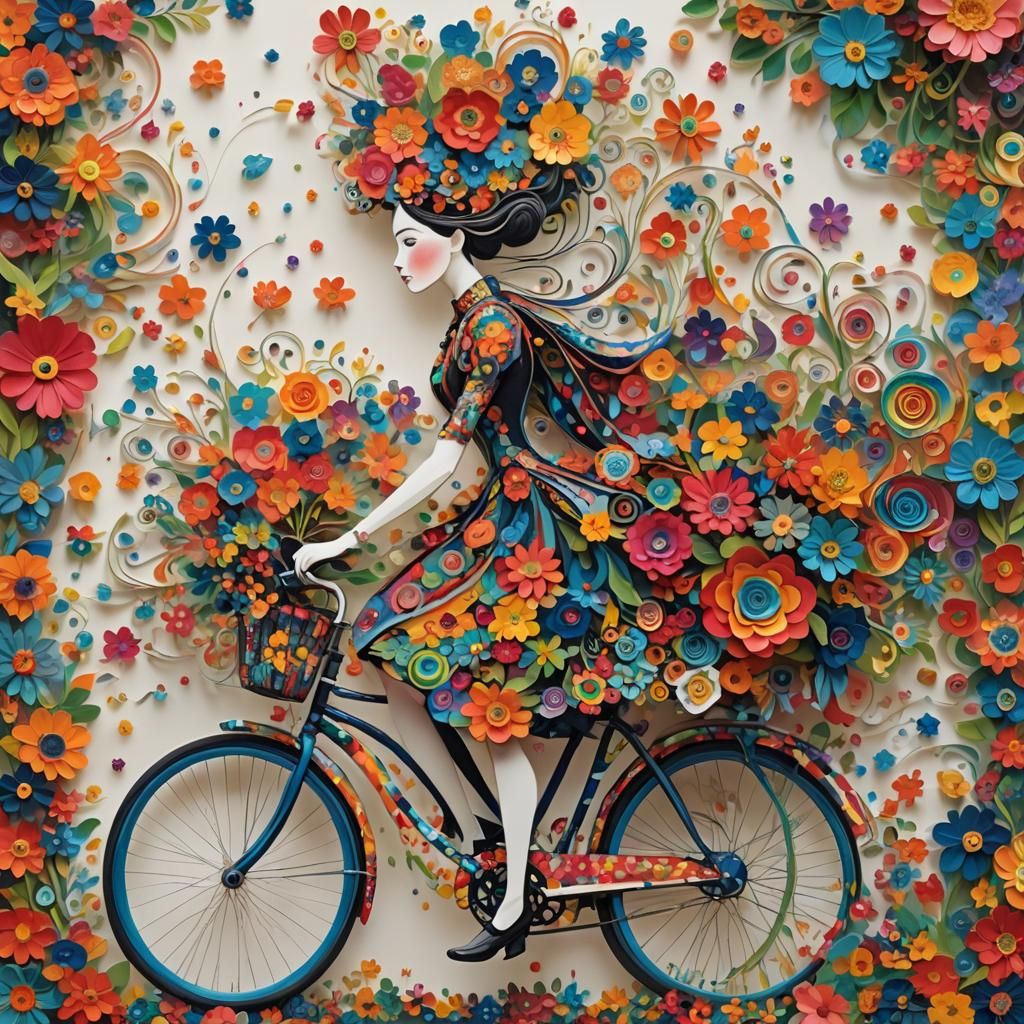 Whimsical Bicycle Rider in Graffiti Art Style