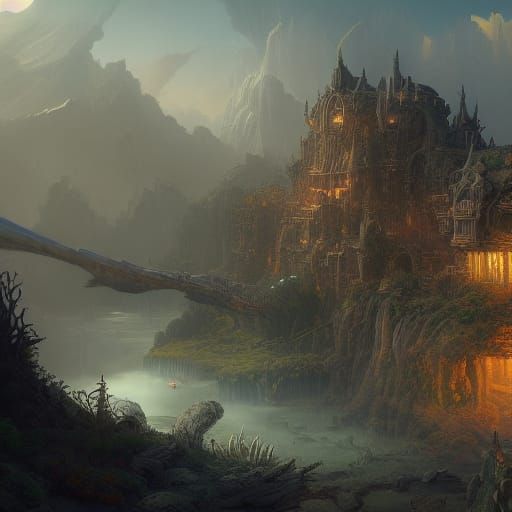 Fantastical Detailed Matte Painting in Deep Color