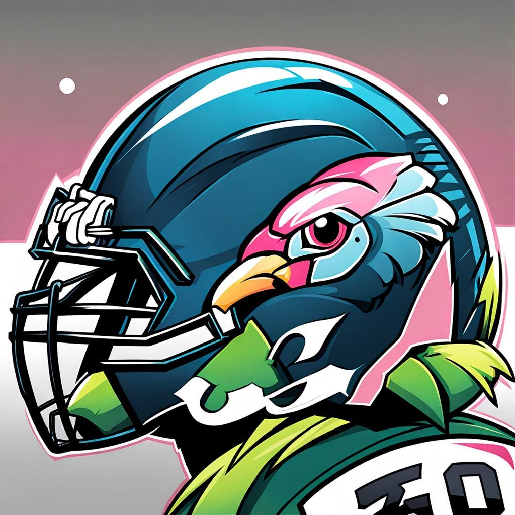 Pink Parakeet Anime Mascot on Football Helmet