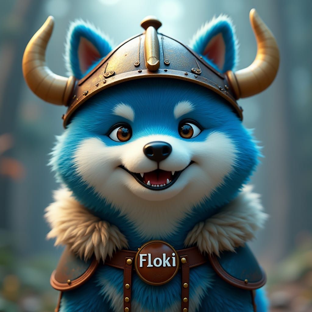 Blue Shiba Inu Viking in Anime Style