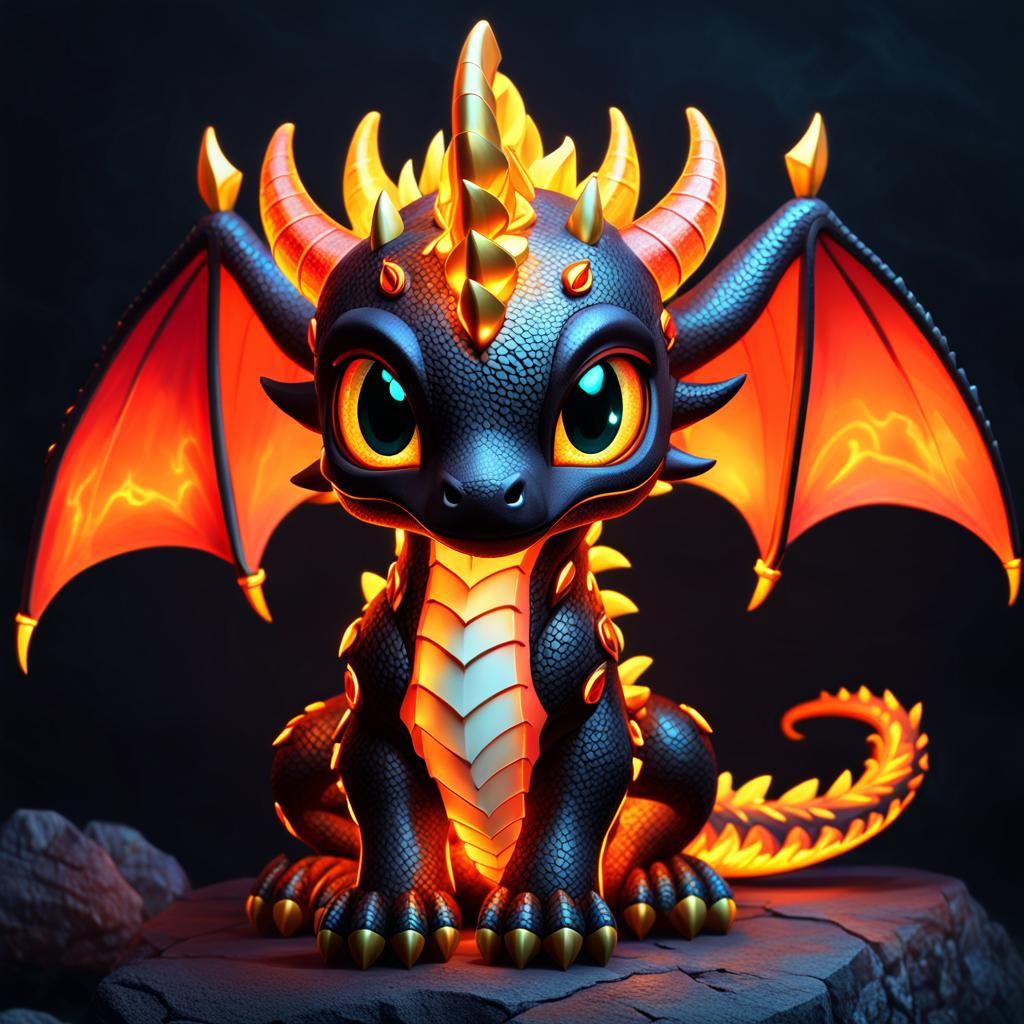 Luminescent Magma Dragon Portrait in Vaporwave Style