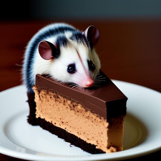 Opossum Indulges in Decadent Chocolate Mousse Cake