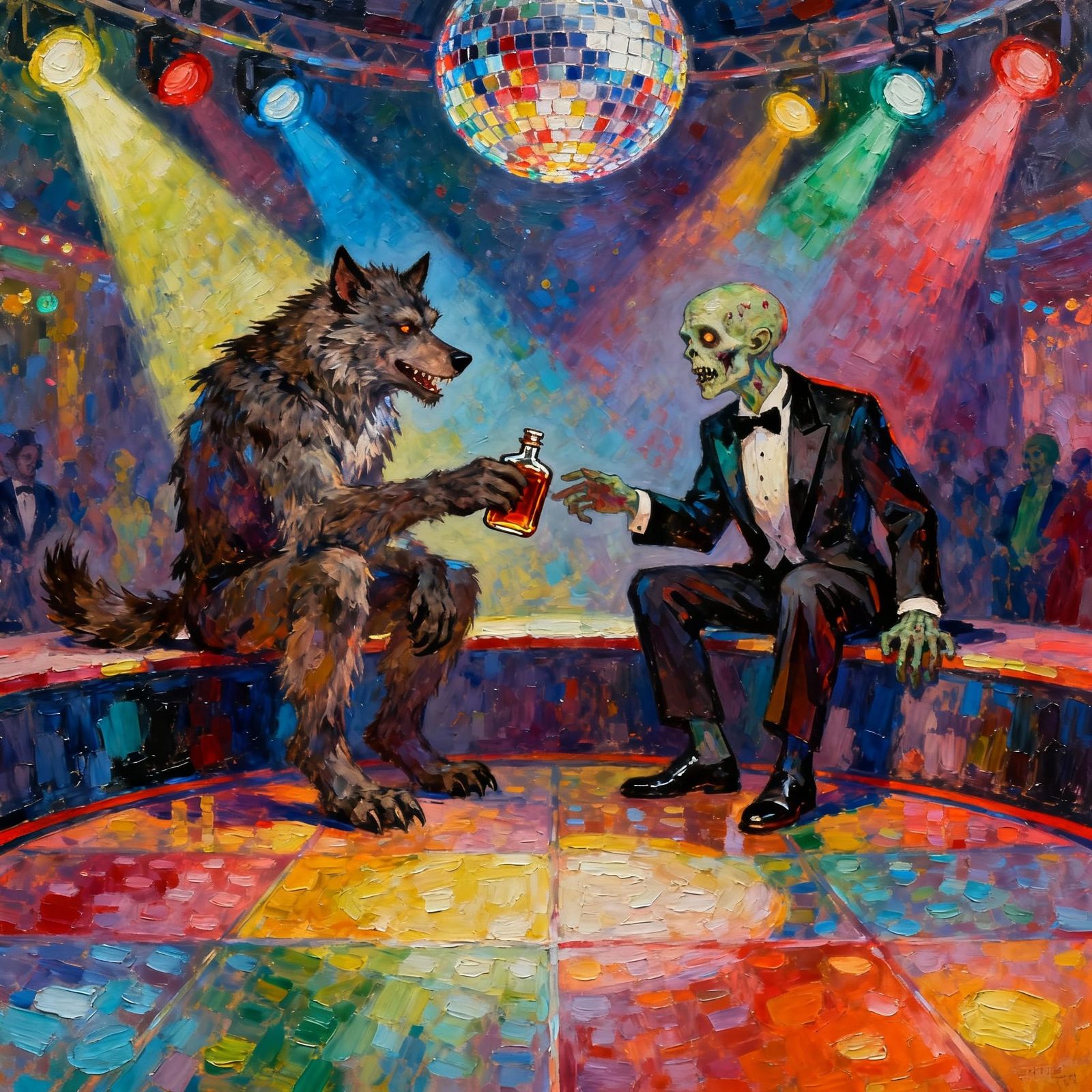 Monsters Celebrate New Year's Eve at a Disco Ball