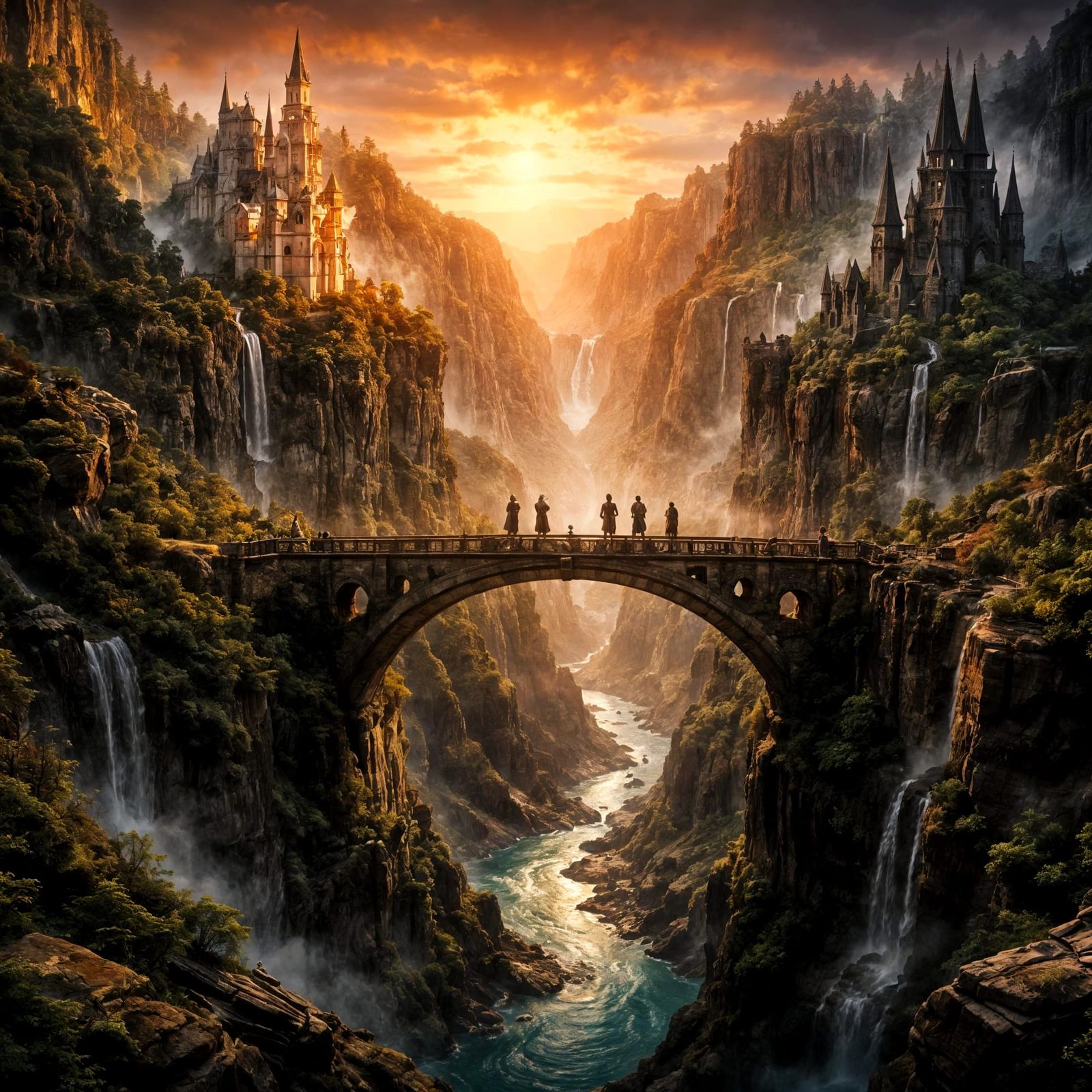 Magical Canyon Landscape with Twin Medieval Towers