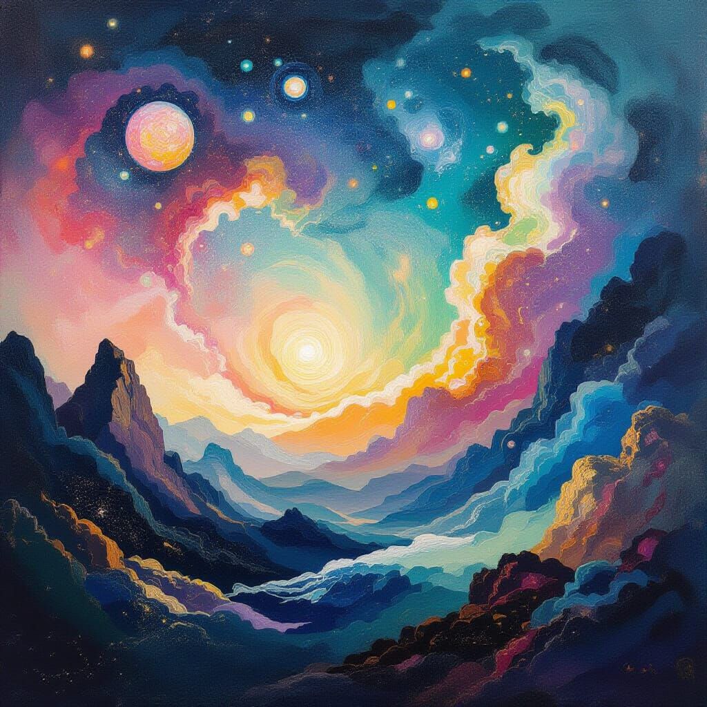 Ethereal Landscape of Cosmic Creation in Expressive Style