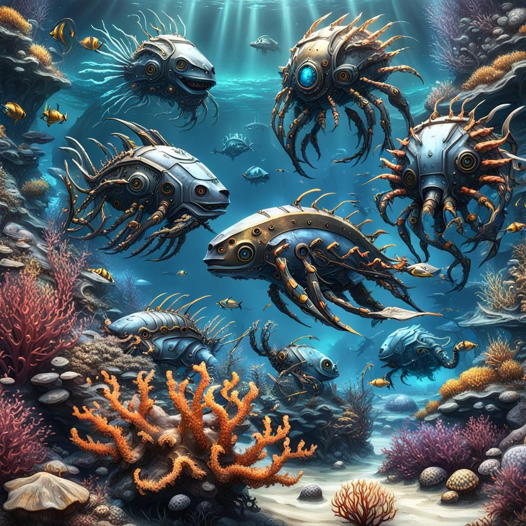 Mecha Sea Creatures in Underwater Wonderland