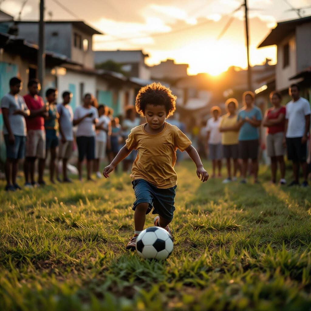 Child Soccer Star Admired by Celebrities in Sunset Field